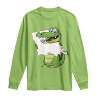 Lime green long-sleeve T-shirt with green alligator graphic and Louisiana outline print