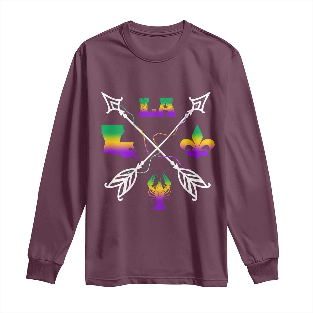 Louisiana Mardi Gras Long Sleeve Shirt Crawfish Fleur De Lis