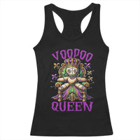 Black racerback tank top with Voodoo Queen owl graphic and purple lettering