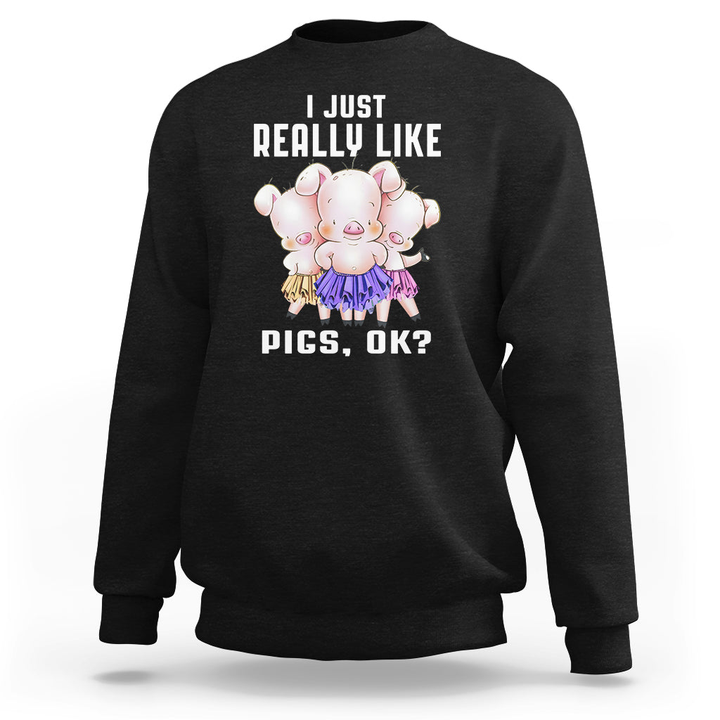 Black pig lover sweatshirt with cute pig graphic and “PIGS, OK?” text