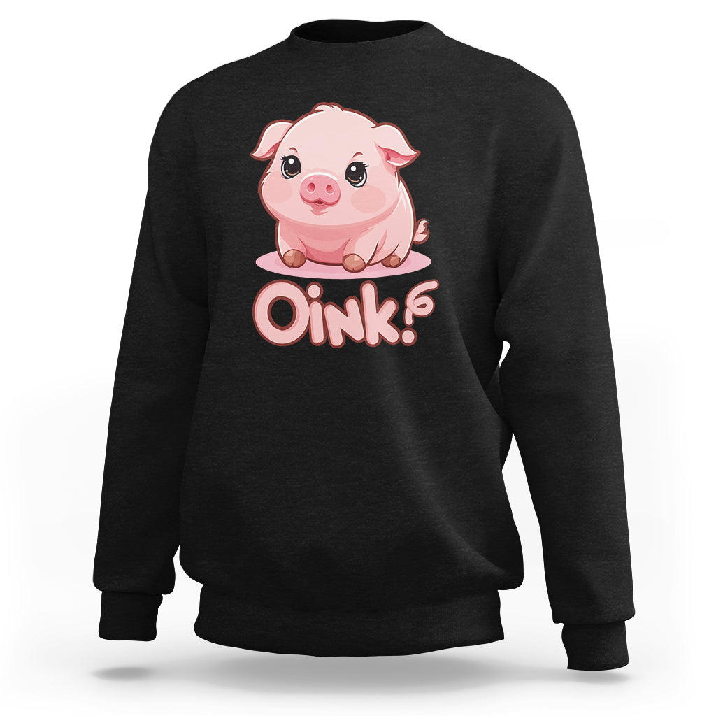 Black pig sweatshirt with cute pig graphic and Oink! print