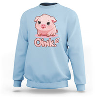 Light blue pig sweatshirt with cute pig graphic and Oink! print
