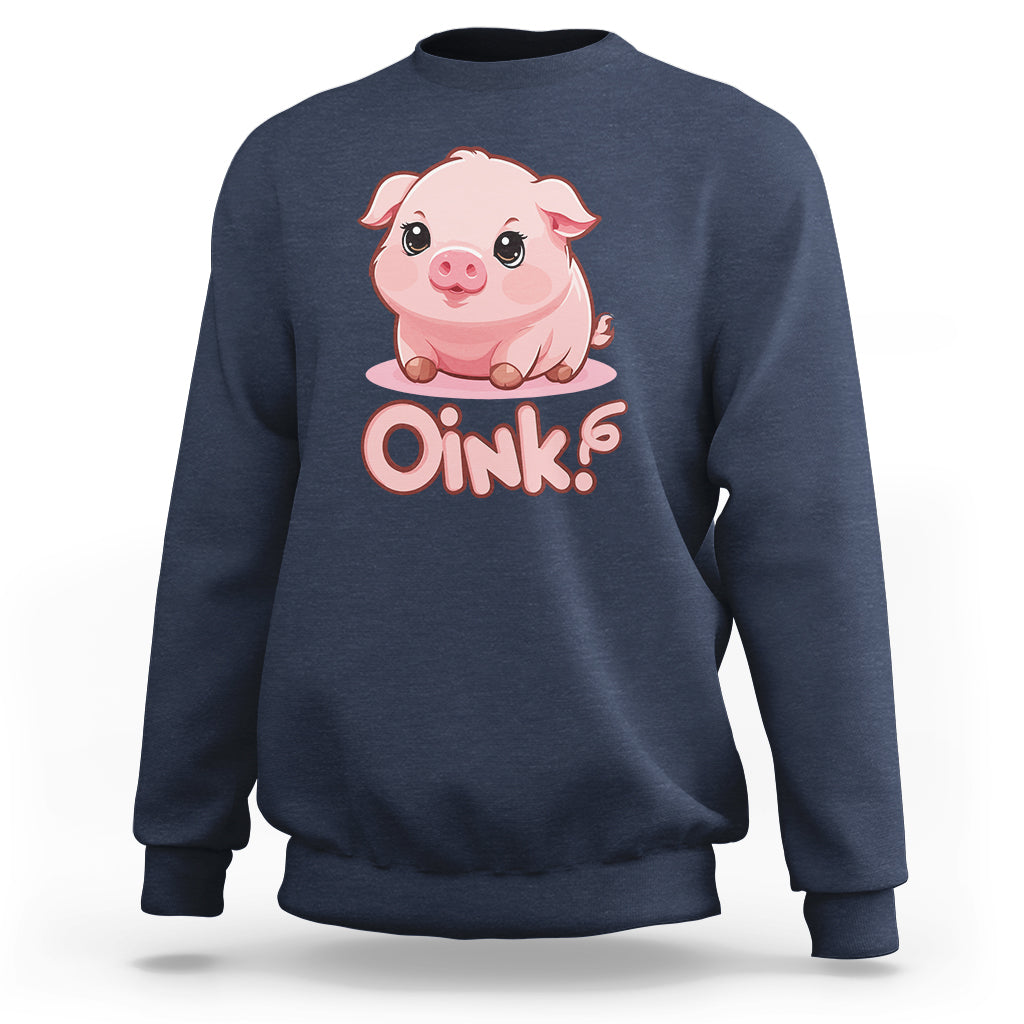 Navy pig sweatshirt with cute pig graphic and Oink! print