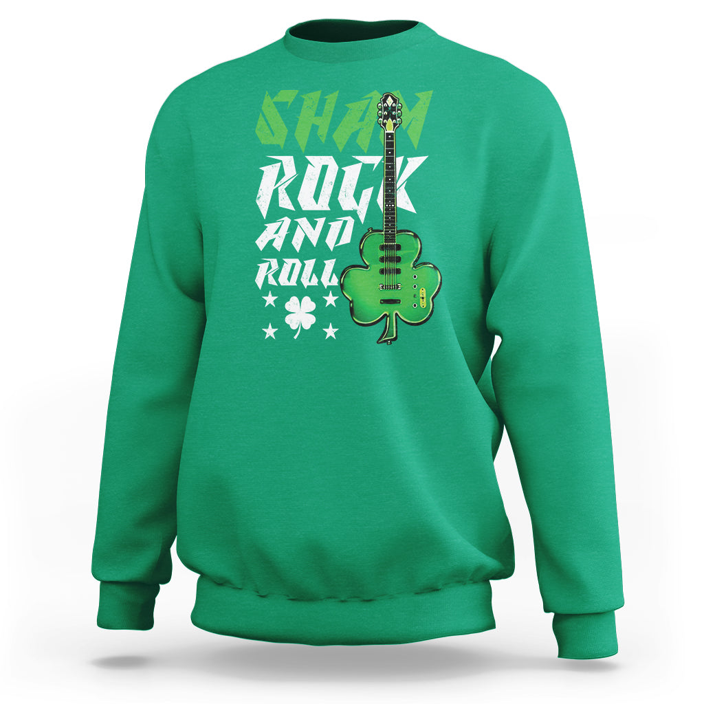 St. Patrick's Day Sweatshirt Funny Sham Rock N Roll Shamrock Guitar - Wonder Print Shop