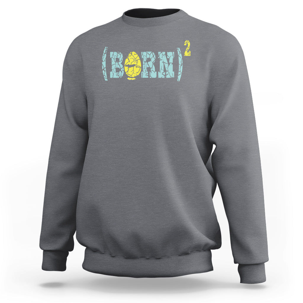 Charcoal gray sweatshirt with colorful blue-and-yellow graphic print on the chest