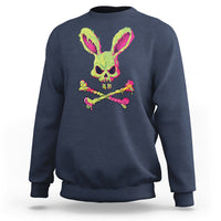 Navy sweatshirt with colorful bunny skull and cross-bone graphic