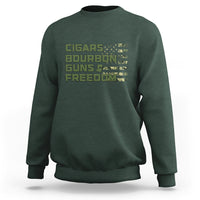 Green crewneck sweatshirt with stacked pixel-style text graphic on the chest.