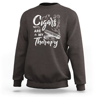 Dark brown sweatshirt with white cigar slogan graphic on chest