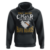 Black hoodie with front graphic text and bearded cigar illustration, pullover hood