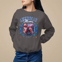 Dark chocolate women's sweatshirt with “American Mama” patriotic wreath graphic