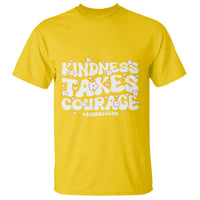 Yellow graphic T-shirt with 'Kindness Takes Courage' slogan and #EndBullying print