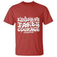 Red graphic T-shirt with 'Kindness Takes Courage' slogan and #EndBullying print