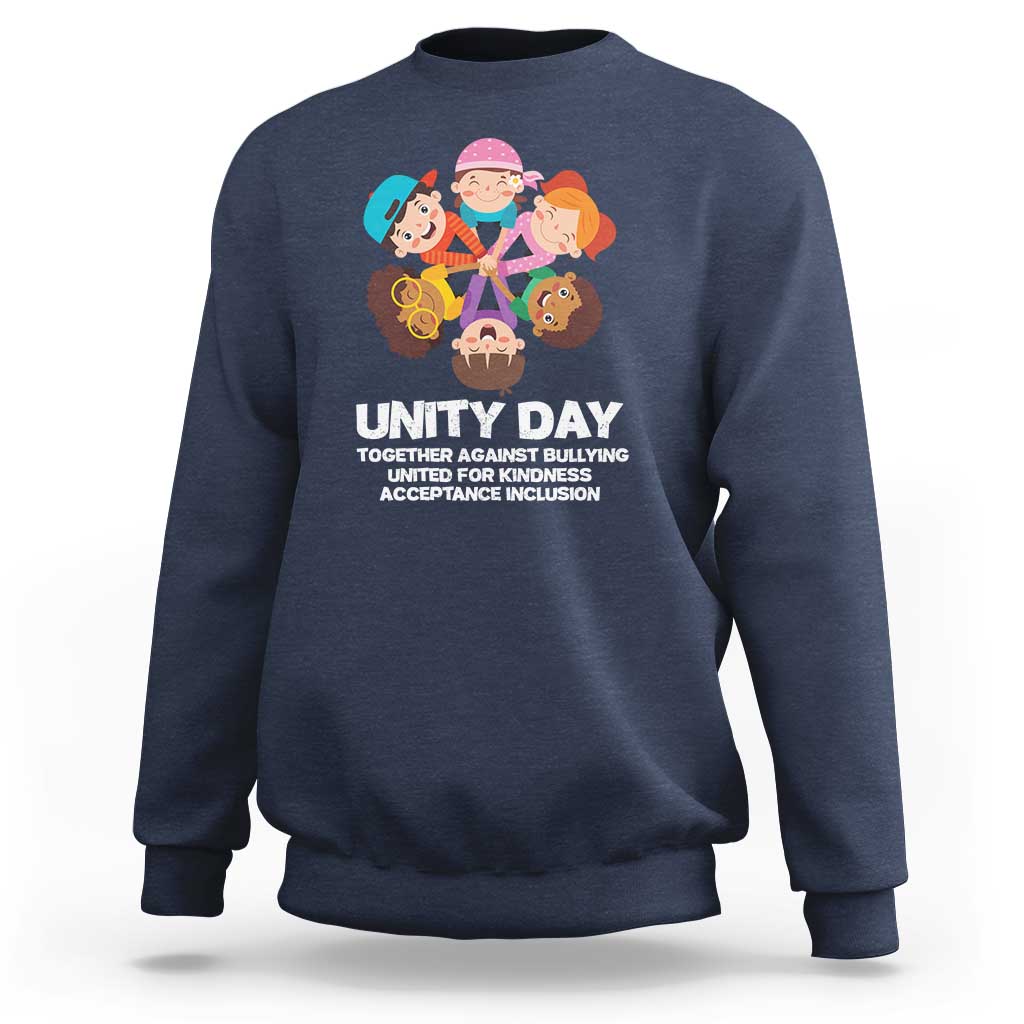 Kids' sweatshirt with Unity Day anti-bullying graphic, navy