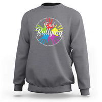 Charcoal gray crewneck sweatshirt with "End Bullying" rainbow hands graphic on chest