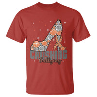 Red crewneck T-shirt with “Crush” and “Bullying” bear graphic front