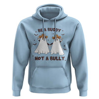 Light blue hoodie with 'Be a Buddy, Not a Bully' cowboy ghost graphic and front pocket.