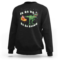 Black dinosaur Christmas sweatshirt with 'FA RA RA' text and green T-rex graphic