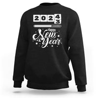 Black crewneck sweatshirt with 2024 and Happy New Year graphic on front