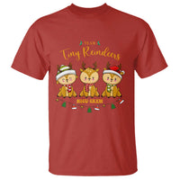 Christmas nurse T-shirt in red with "Tiny Reindeers" and "NICU CREW" graphic