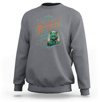 Charcoal retirement sweatshirt with colorful "Retired" cat graphic on chest