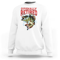 White men's sweatshirt with red 'O'FISHALLY RETIRED' fish graphic on the chest