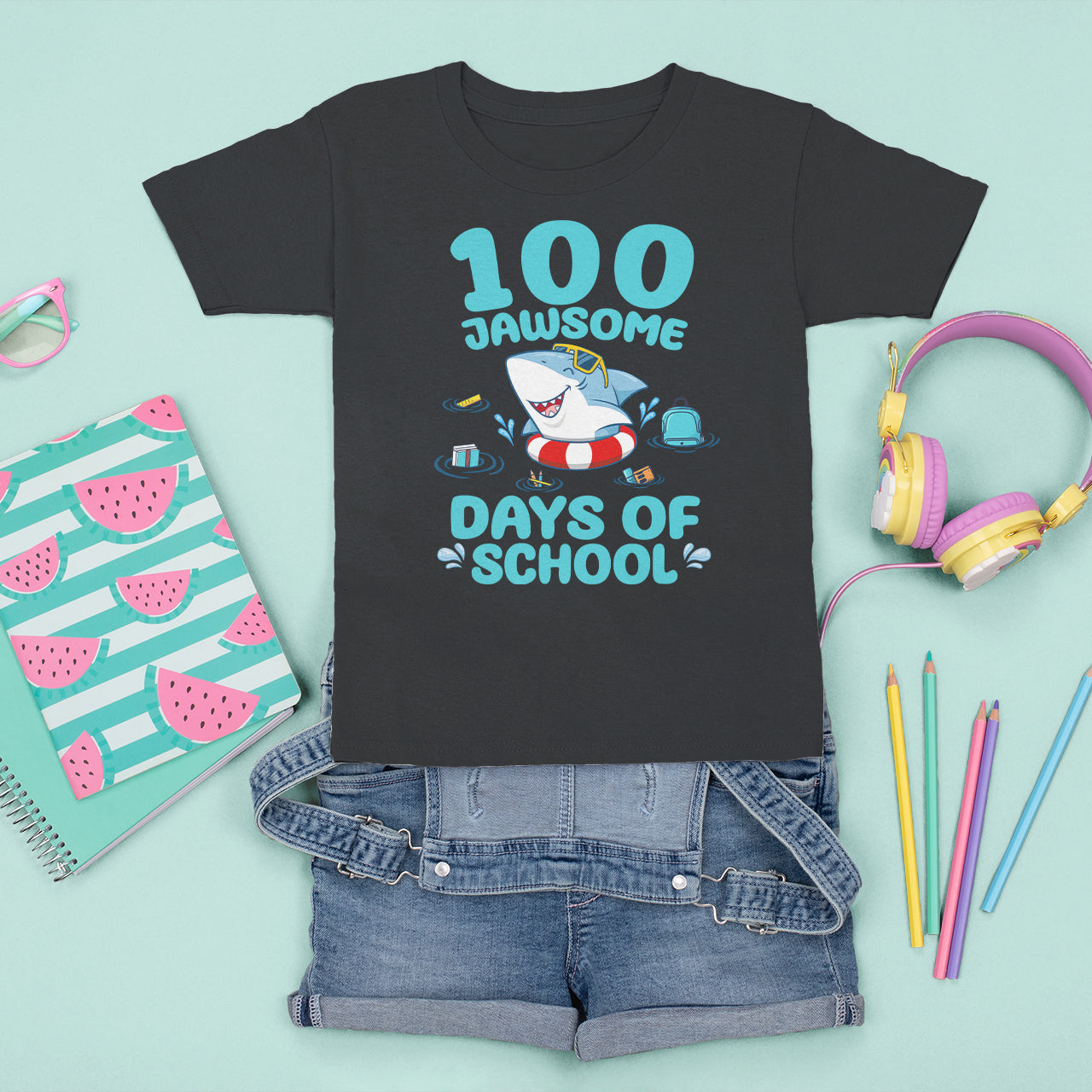 100th Day Of School T Shirt For Kid 100 Jawsome Days Funny Shark - Wonder Print Shop