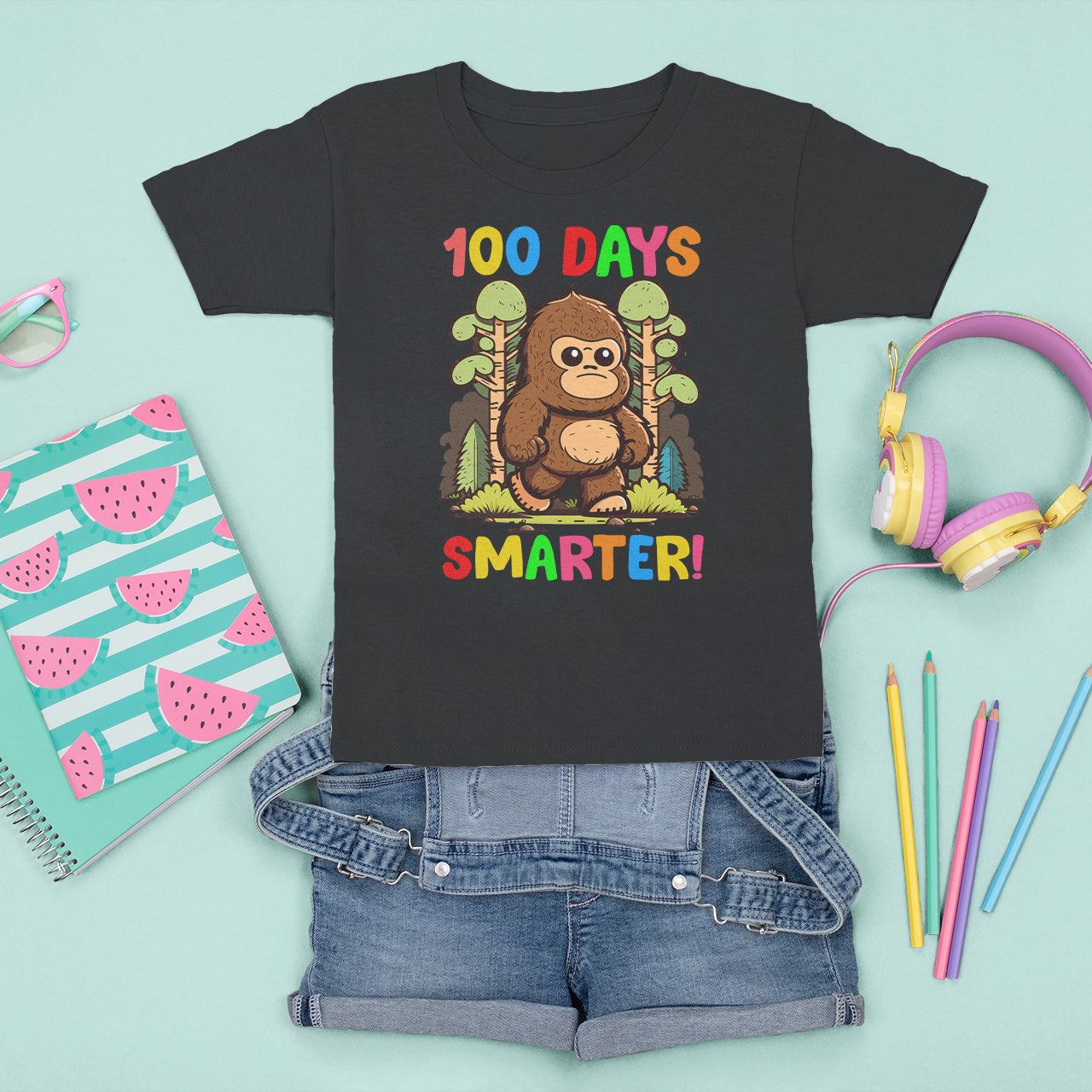 100th Day Of School T Shirt For Kid 100 Days Smarter Cute Bigfoot Sasquatch - Wonder Print Shop