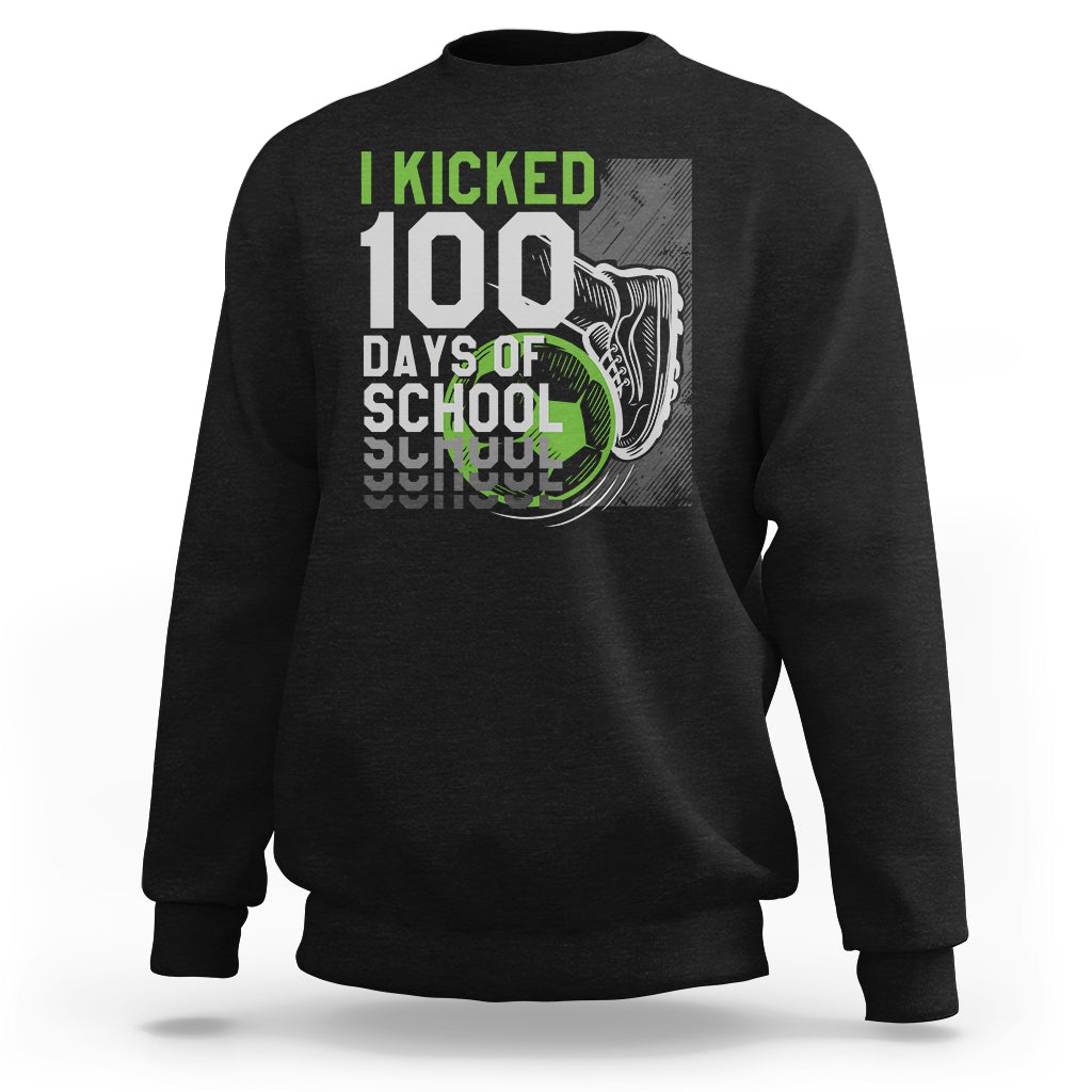 Black kids soccer player sweatshirt with front graphic and crew neckline