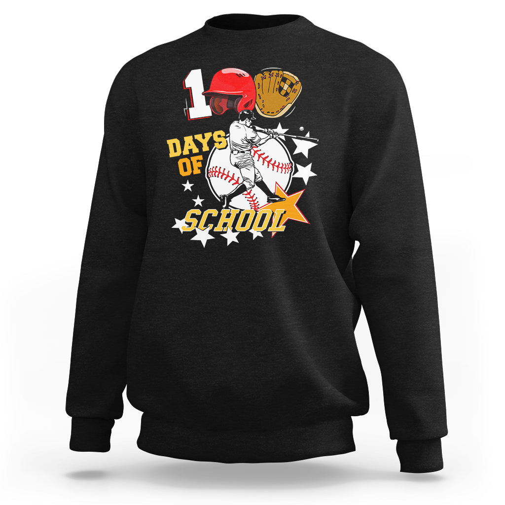Black sweatshirt with baseball player graphic and '100 Days of School' print