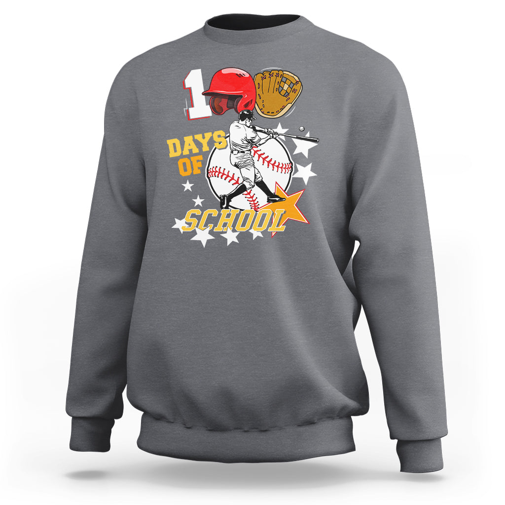 Charcoal sweatshirt with baseball player graphic and '100 Days of School' print