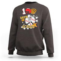 Dark chocolate sweatshirt with baseball player graphic and '100 Days of School' print