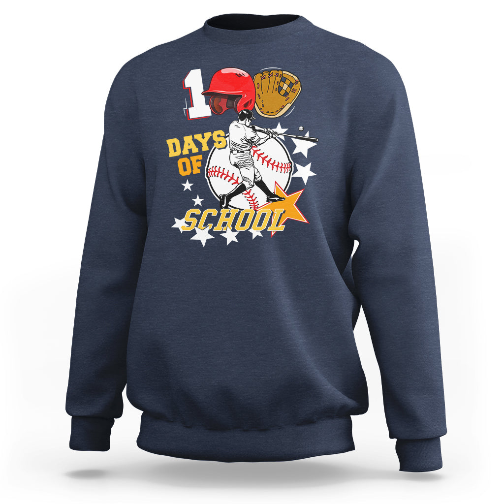 Navy sweatshirt with baseball player graphic and '100 Days of School' print