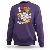 Purple sweatshirt with baseball player graphic and '100 Days of School' print