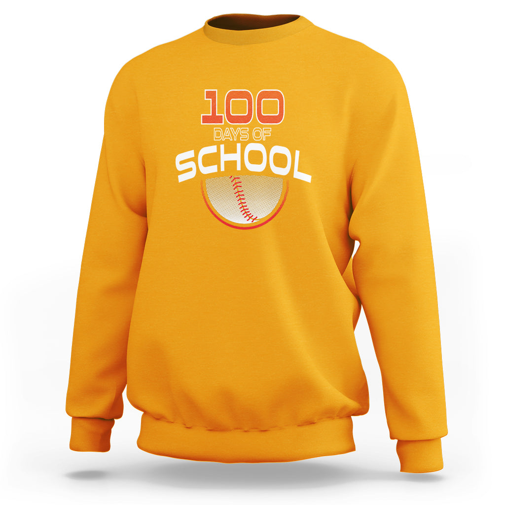 Gold sweatshirt with '100 Days of School' baseball graphic on front