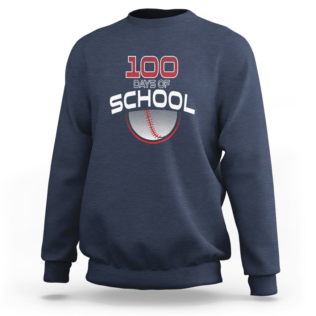 Navy sweatshirt with '100 Days of School' baseball graphic on front