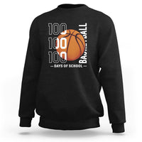 Black basketball sweatshirt with '100' text and orange basketball graphic, crew neck