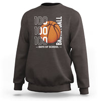 Dark chocolate basketball sweatshirt with '100' text and orange basketball graphic, crew neck