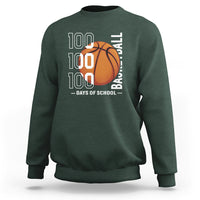 Dark forest green basketball sweatshirt with '100' text and orange basketball graphic, crew neck