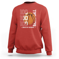 Red basketball sweatshirt with '100' text and orange basketball graphic, crew neck