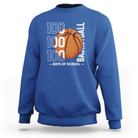 Royal blue basketball sweatshirt with '100' text and orange basketball graphic, crew neck