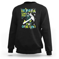 Black crewneck sweatshirt with colorful Papa graphic on front