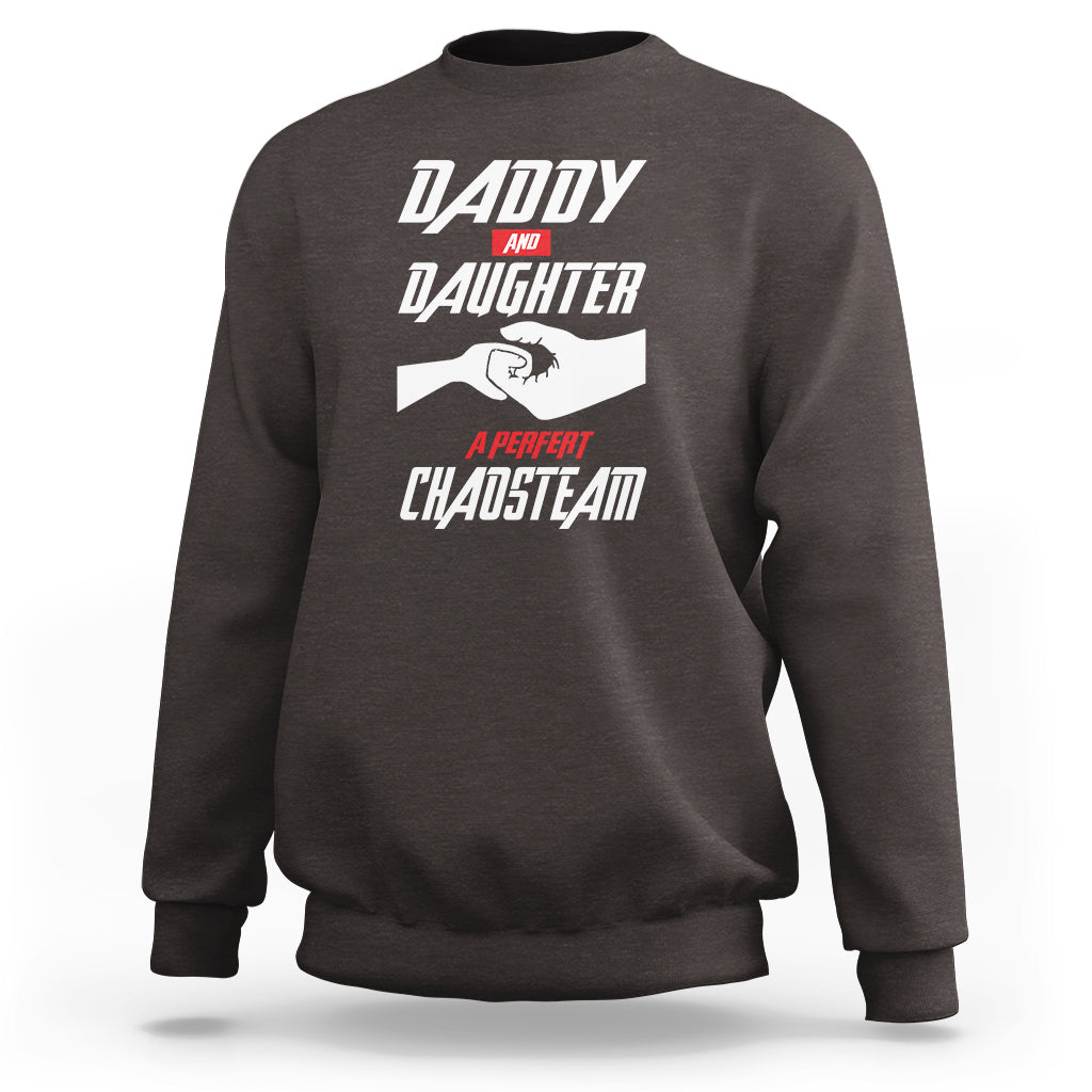Dark chocolate crewneck sweatshirt with 'Dad and Daughter' printed team graphic