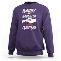 Purple crewneck sweatshirt with 'Dad and Daughter' printed team graphic