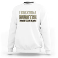 Men's white sweatshirt with 'I created a monster' graphic on front