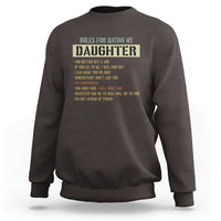 Dark brown sweatshirt with 'Rules for dating my daughter' front graphic