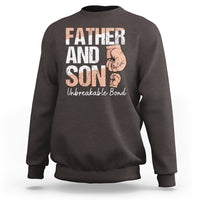 Men's dark gray sweatshirt with 'FATHER AND SON' graphic and 'Unbreakable Bond' text