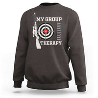 Dark chocolate crewneck sweatshirt with target and 'My Group Therapy' graphic print
