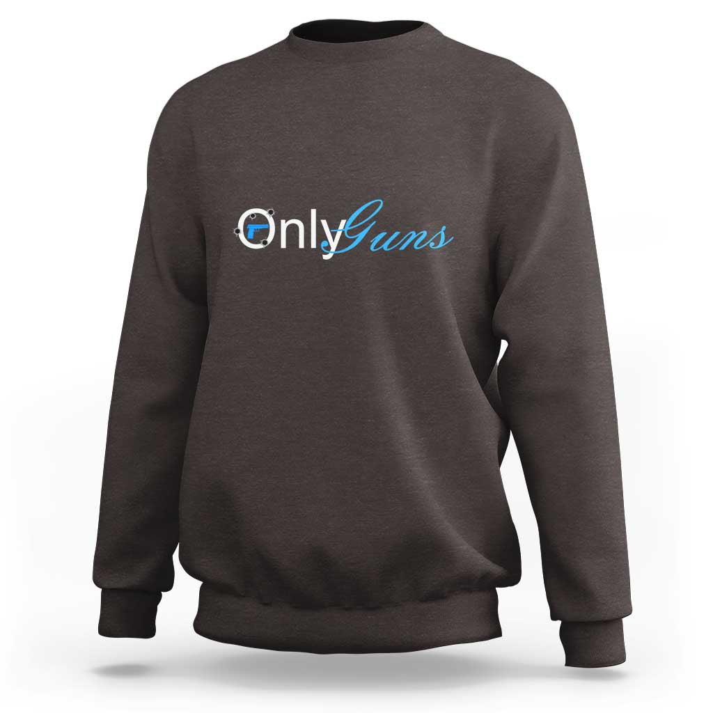 OnlyGuns graphic gun owner sweatshirt, charcoal crewneck with long sleeves