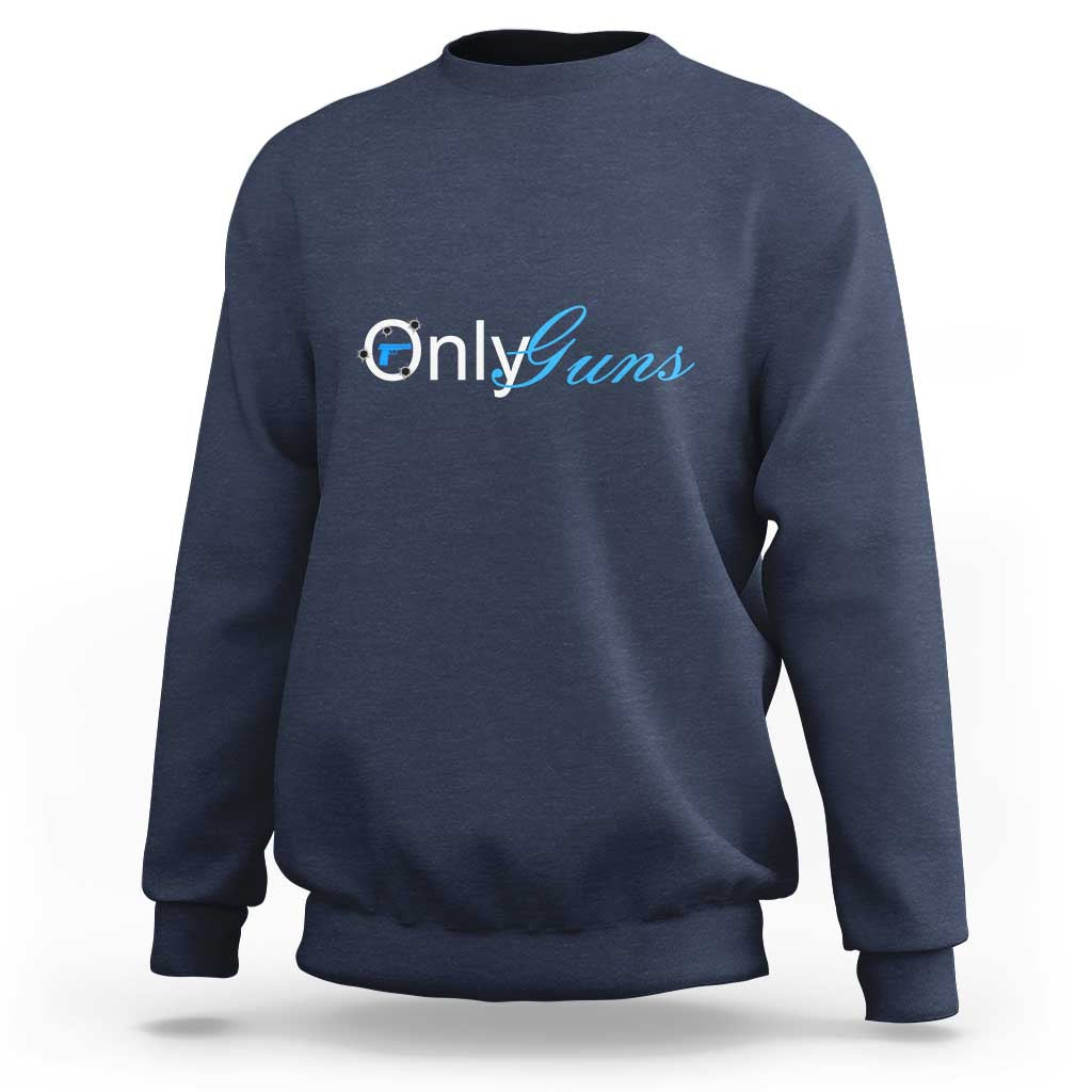 OnlyGuns graphic gun owner sweatshirt, navy crewneck with long sleeves