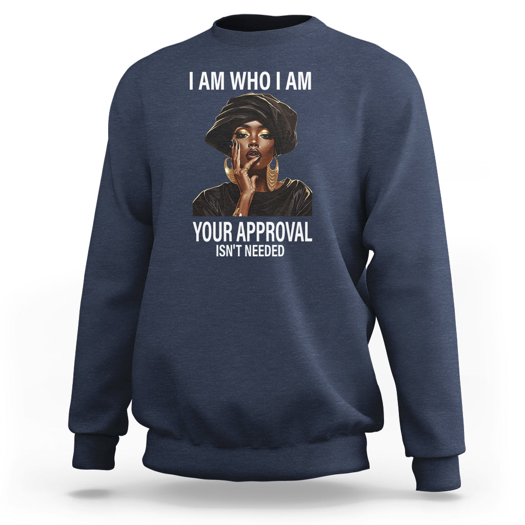Navy sweatshirt with quote graphic and portrait print on the front, crewneck long sleeves.